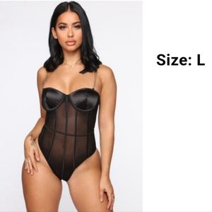 Fashion Nova satin and mesh caged bodysuit